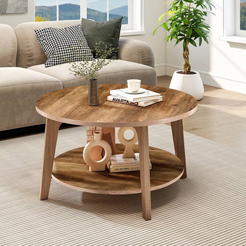 Rossetta Wooden 2-Tier Stable Anti-Slip Design Center Circle Coffee Table - 31.5''x31.5''