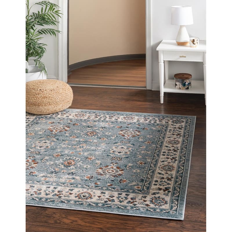 Contemporary Corbin Collection Area Rug - 7'10" Square - Aqua Blue