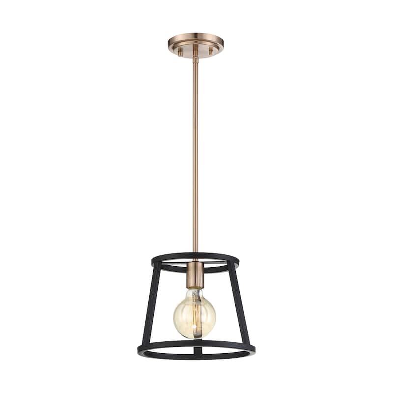 Chassis 1-Light Mini Pendant Fixture Copper Brushed Brass Finish with Matte Black Frame - N/A