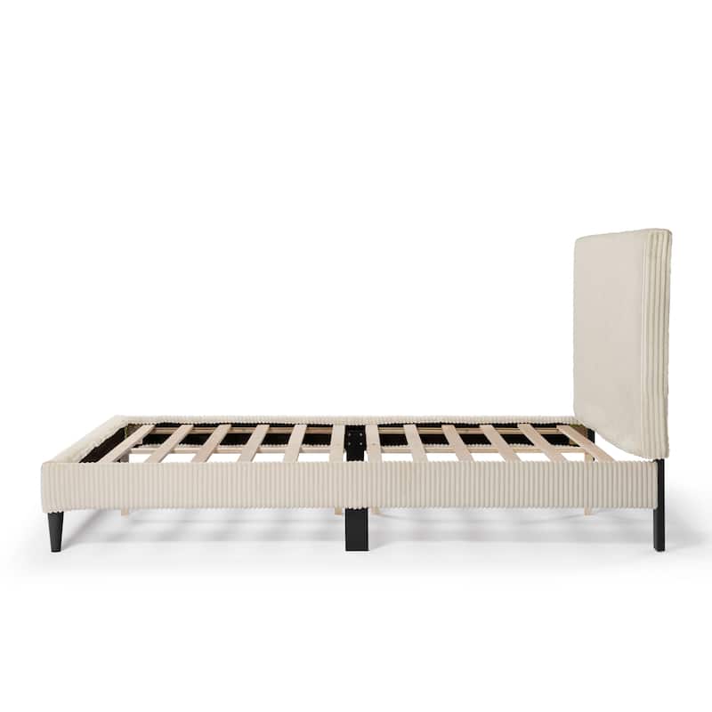 Furniture of America Modern Corduroy Queen Size Platform Bed, No Box Spring Needed