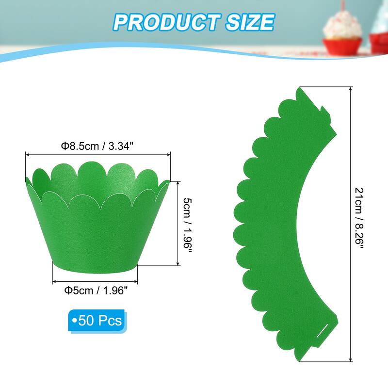 Cupcake Wrappers Paper, 50 Pack Baking Cups Standard Wave Decor - Dark Green
