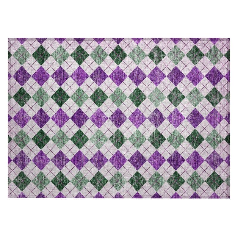 Machine Washable Indoor/ Outdoor Modern Argyle Chantille Rug
