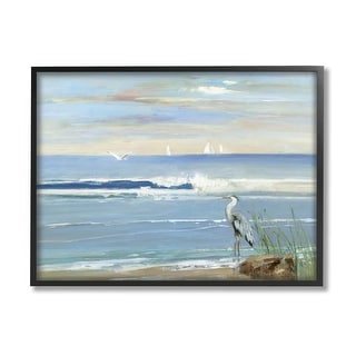 Stupell Heron Splashing Beach Waves Framed Giclee Art, Design by Sally ...