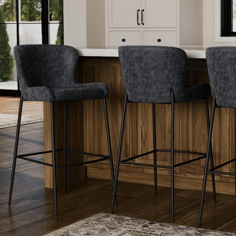 Maven Lane Naomi Metal and Vegan Leather Kitchen Dining Stool