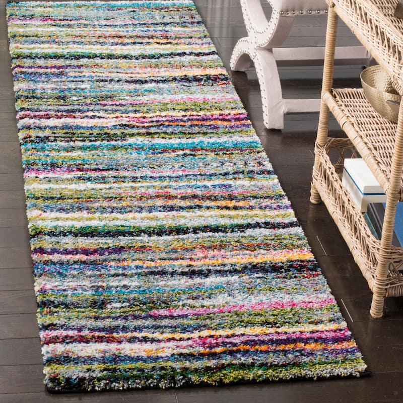 SAFAVIEH Fiesta Shag Dafina Stripe Rug - 2'3" x 6' Runner - Multi