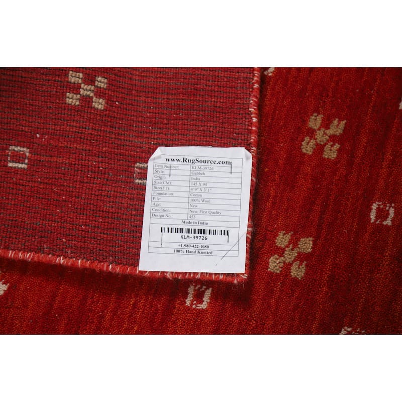 Gabbeh Indian Rug Hand-Knotted Red Wool Carpet - 3'1" x 4'9"