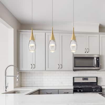 Modern Gold 1-Light Dimmable Crystal Pendant Light Fixture