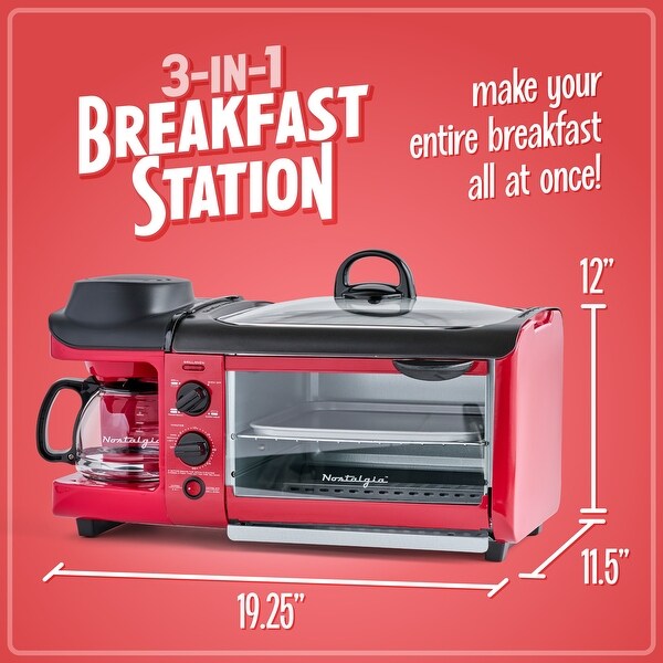 Nostalgia Retro 3-in-1 Family Size Breakfast Station, Retro Red