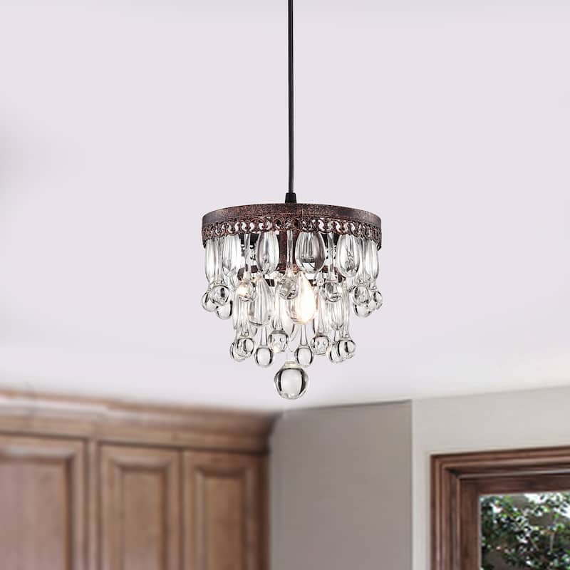 Shiroh Antique Copper 1-Light 5-Tier Hanging Crystals Pendant Light
