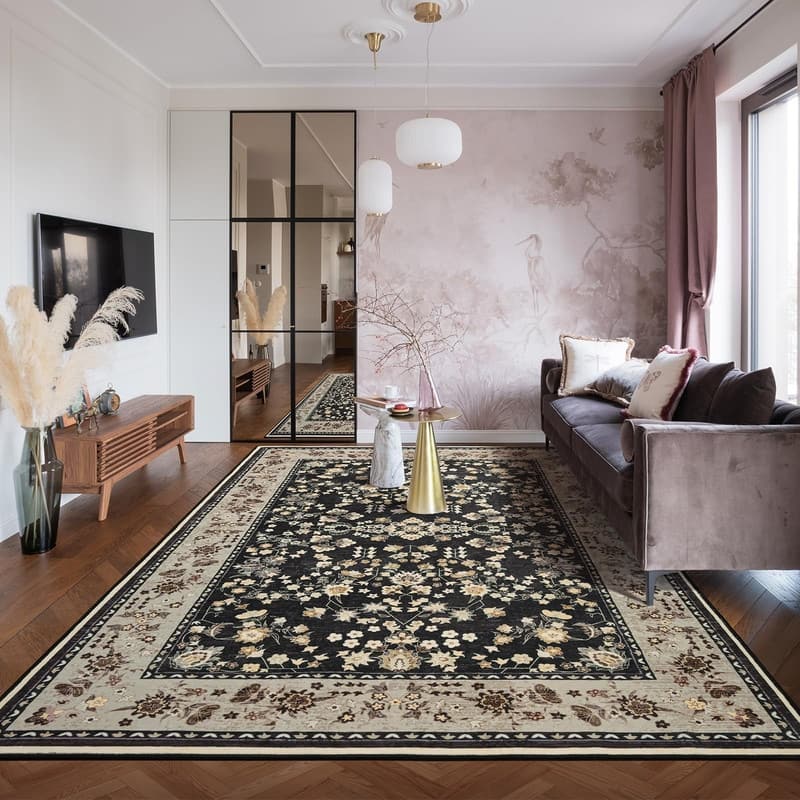 Floral Rugs for Entryway Machine Washable Area Rugs