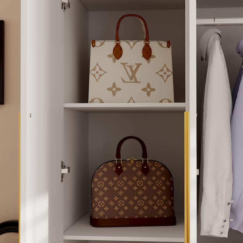 Modern White Wardrobe Closet with Mirror - Multi-Functional Bedroom Storage Cabinet