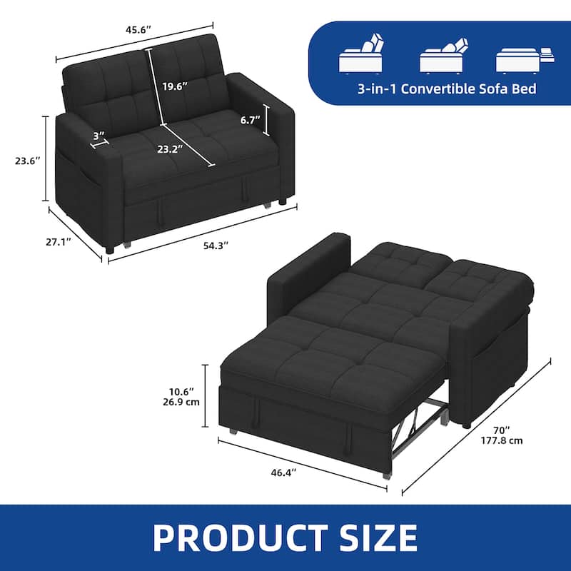 Moasis 3-in-1 Multi-Functional Sleeper Sofa with Iron Frame Pull-Out Bed,Loveseat Bed with USB Port