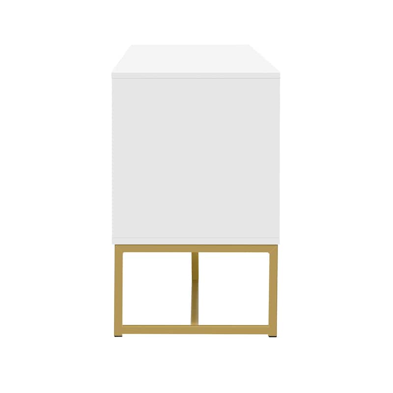 Modern Cream White TV Stand with 2 Cabinets, 1 Drawer and Cable Management for Living Room Bedroom and Games