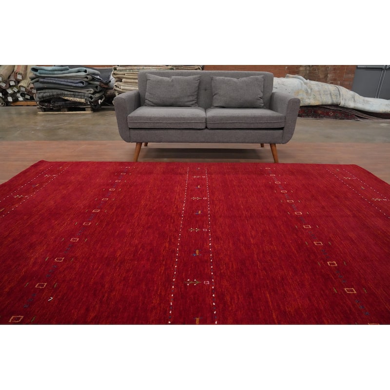 Hand Knotted Oriental 100% Wool Carpet Tribal Animal Pictorial Red Gabbeh Area Rug - 10' 0'' X 6' 9''