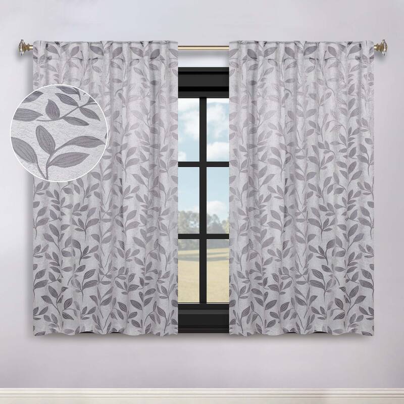 Superior Leaves Machine Washable Room Darkening Curtains with Back Tabs, Set of 2