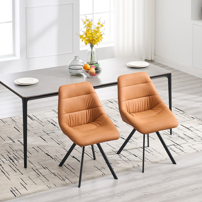 Grey Thickened Fabric Dining Chair with Metal Legs Set of 2