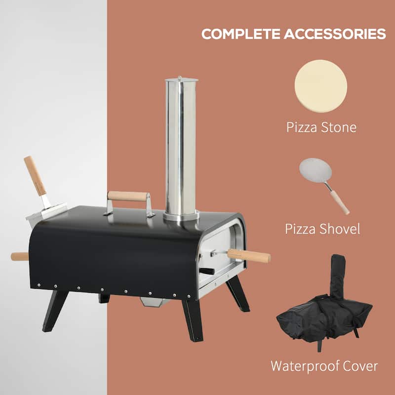 Outsunny Outdoor Pizza Oven with 12" Rotating Stone, Peel and Cover, Portable Pellet Wood Fired Pizza Maker with Foldable Legs