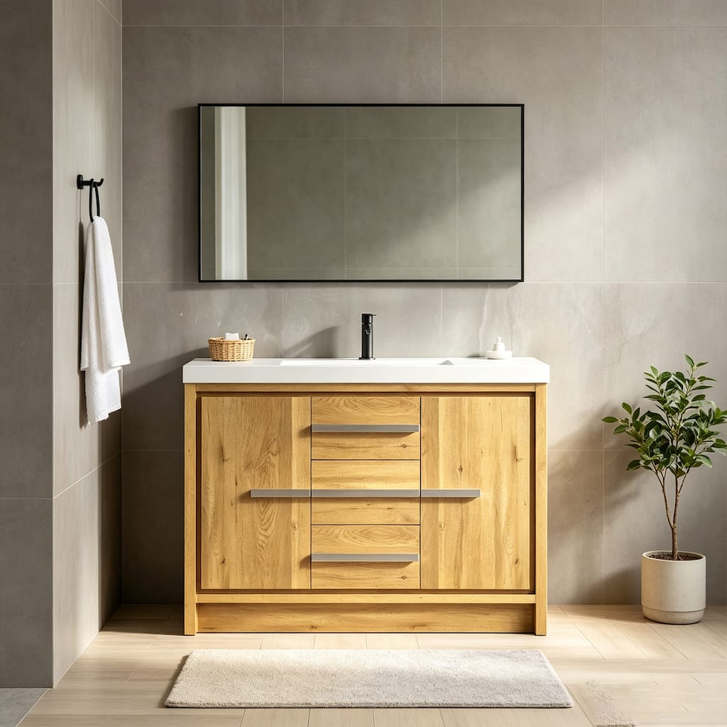 Juvara Light Oak Bathroom Vanity, Resin Basin, 36" 48" 60"