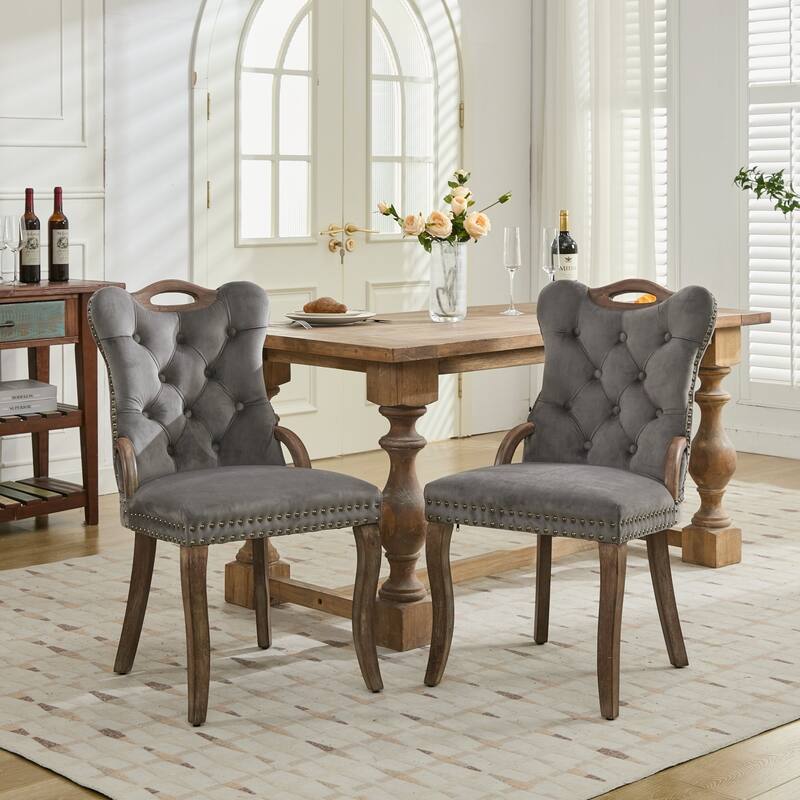 GDF Studio- Velvet Wing-Back Dining Chair with Handmade Tufted Trim & Curved Wood Legs, Set of 2