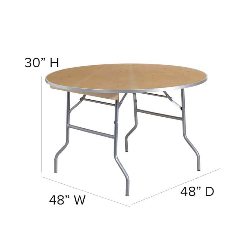 48-inch Round Heavy Duty Birchwood Folding Banquet Table with Metal Edges - 48"W x 48"D x 30"H