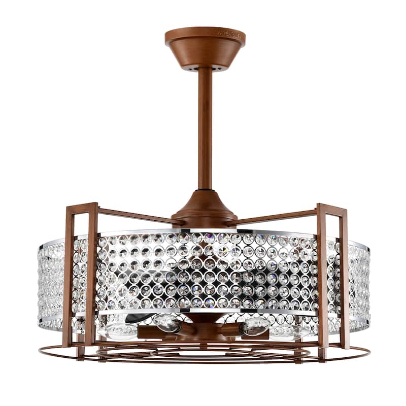 Jovanni 23 Inch Chrome Finish Ceiling Fandelier Crystal 6-Light with Remote