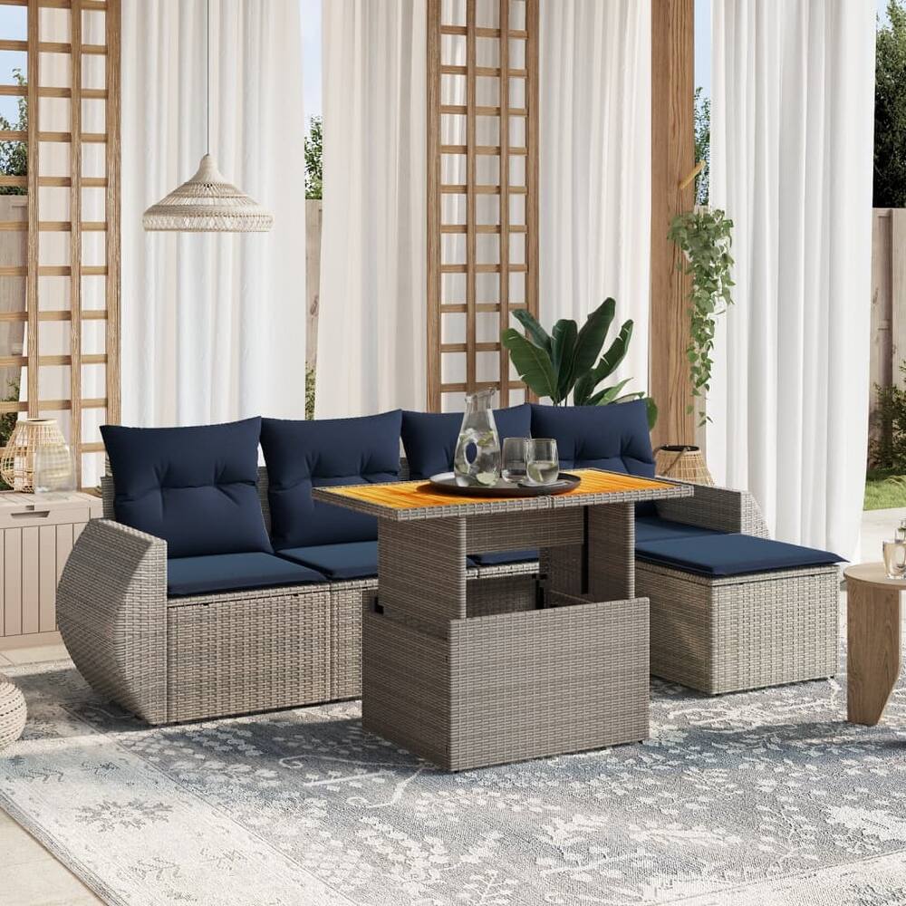 vidaXL Patio Sofa Set with Cushions Outdoor Furniture 6 Piece Poly Rattan - 21.7 x 21.7 x 14.6