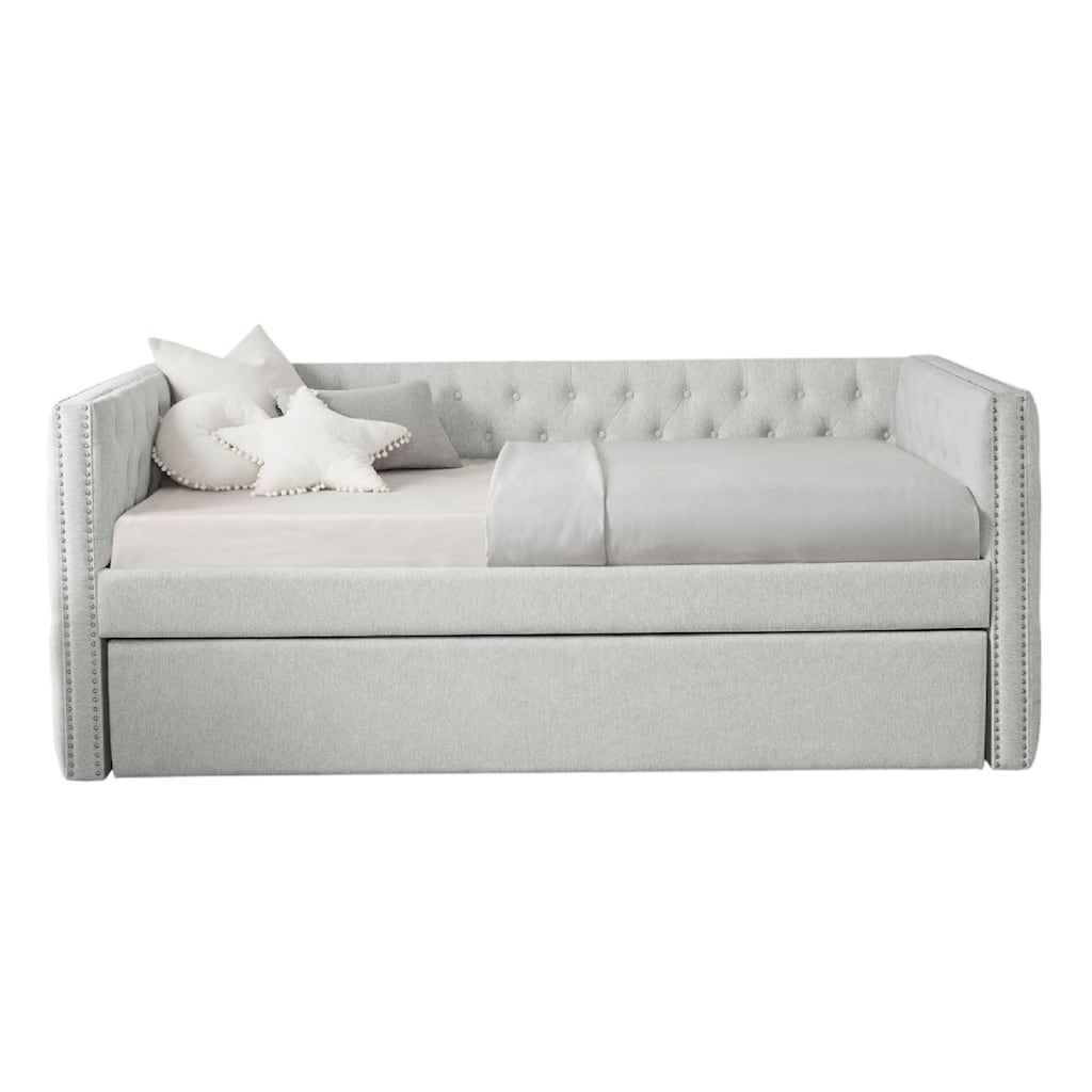 Lem Daybed w Pull Out Trundle, Chesterfield Dove Gray Upholstery