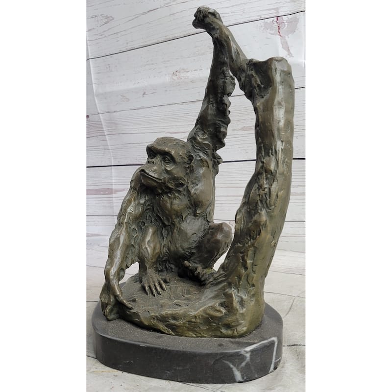 Chimpanzee Ape Chimp Imitative Gorilla Monkey Bronze Sculpture Statue Figure Marble Base