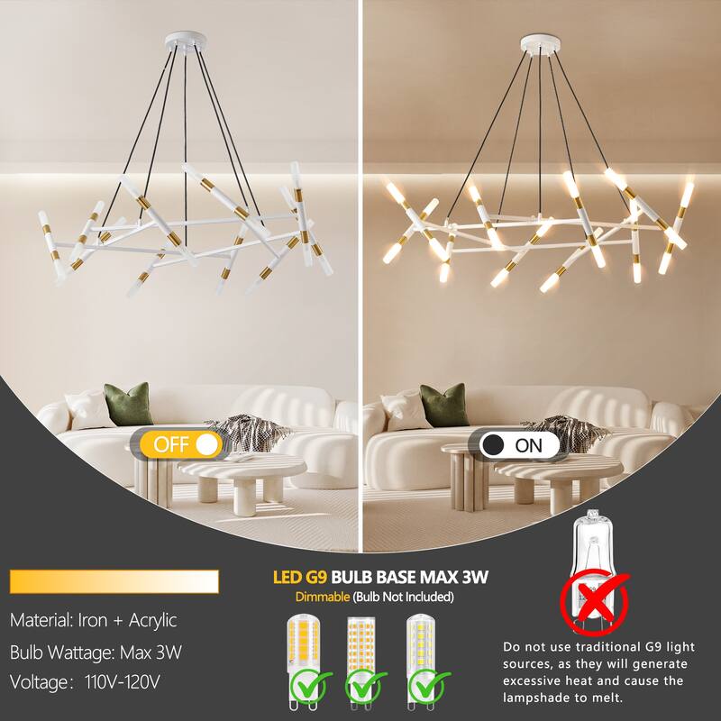 Modern Chandelier with Frosted Tubes, Black Cords, for Dining Room, Living Room and Kitchen Island, Bulb Not Included