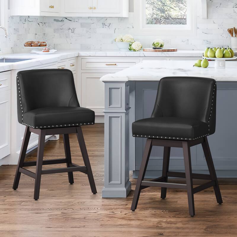 26 in. Swivel Counter Height Bar Stools Upholstered Wood Frame Counter StoolsWith Nailhead Trim