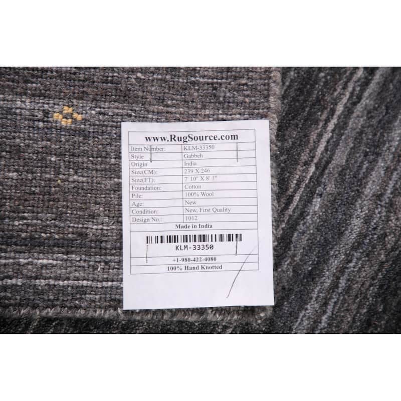 Striped Gabbeh Oriental Square Area Rug Hand-Knotted Wool Carpet - 8'1" x 7'10"