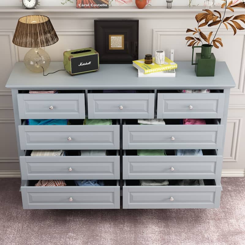 9-Drawer Dresser with Solid Wood Legs Chest Of Drawers Lacquer Console
