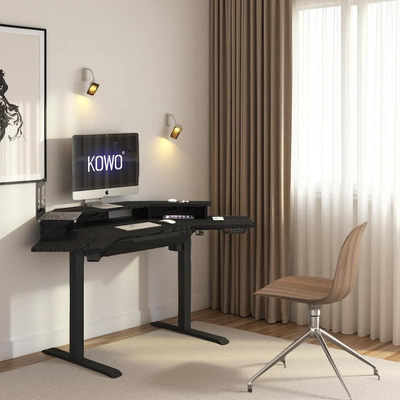 KOWO K314 Corner Electric Standing Desk L Shaped Height Adjustable Workstation for Home Office, Sit Stand Computer Desk