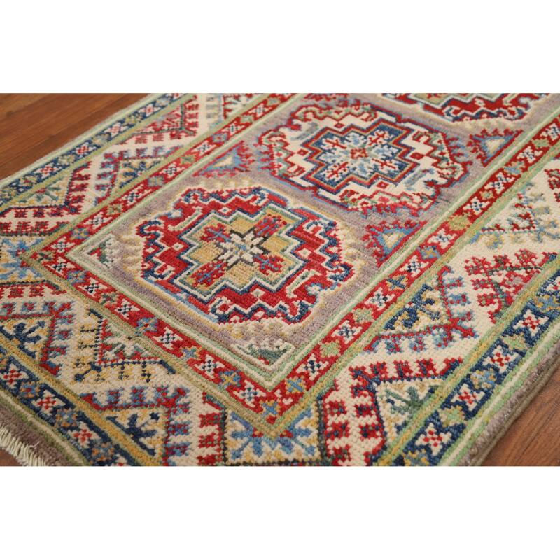 Traditional Kazak Oriental Foyer Rug Handmade Grey Wool Carpet - 2'0"x 3'0"