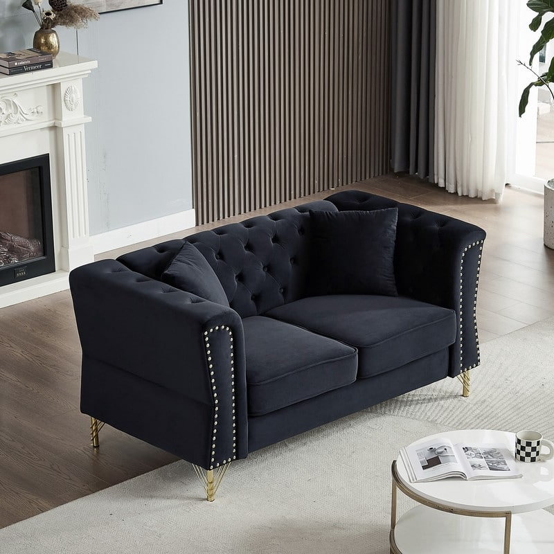 Modern Living Room Chesterfield Sofa,Tufted Couch with Metal Foot and Nailhead,Two Pillows