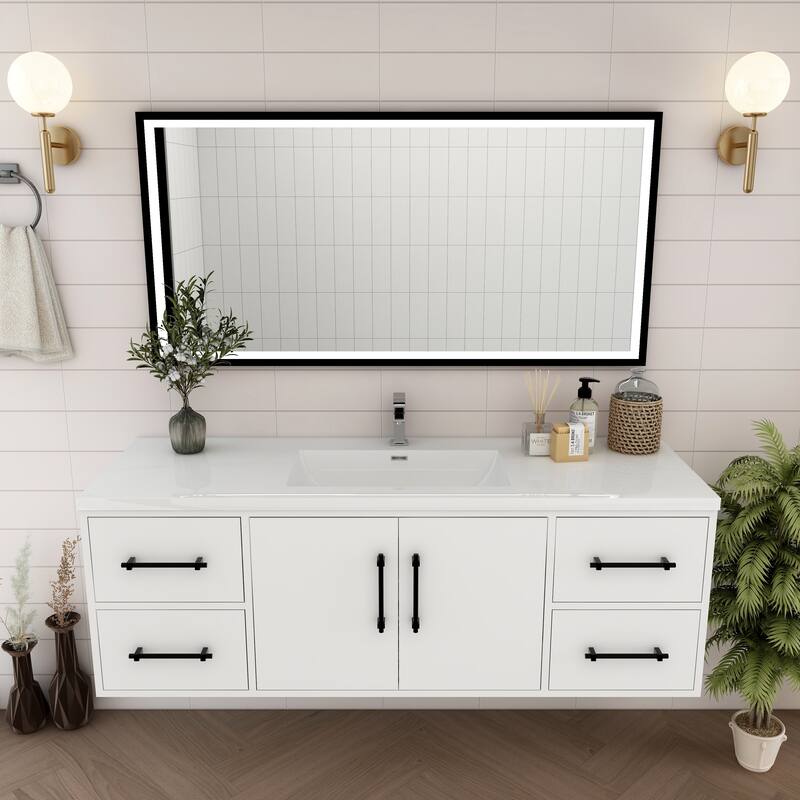 Victoria 60'' Wall-mounted Vanity with Single Reinforced Acrylic Sink - 59.5 - Glossy - Gloss White