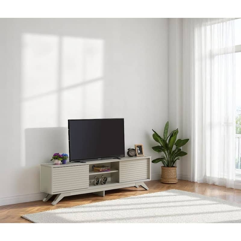 Lucina Modern TV Stand with 2 Sliding Door Cabinet 2 Shelves, Living Room Entertainment Center - Grey