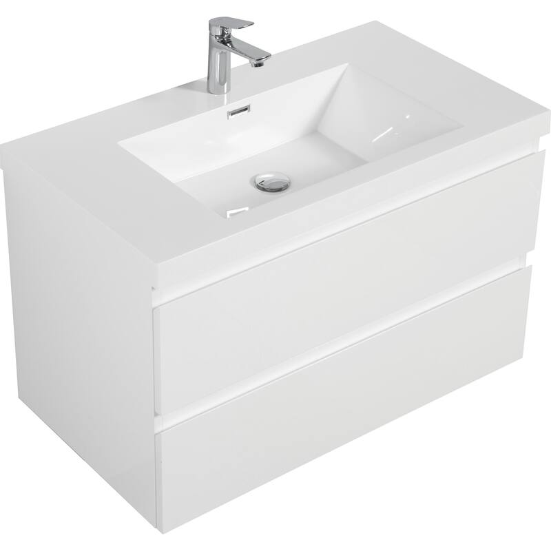 Wall-Mounted Bathroom Vanity with Durable Resin Countertop and Soft-Close Drawers - 35.43in L