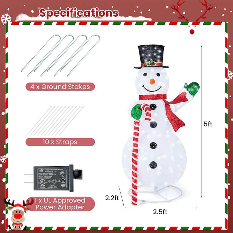 Gymax 5FT Lighted Christmas Snowman Outdoor Pop-up Snow Man w/ LED
