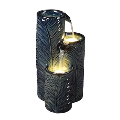 LED Lighted Ceramic Outdoor Garden Fountain - 25.25" - Blue