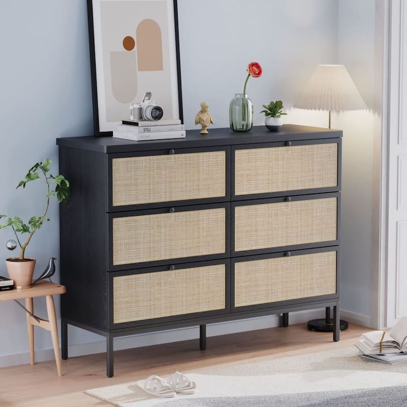 Boho Natural Rattan 6-Drawer Dresser