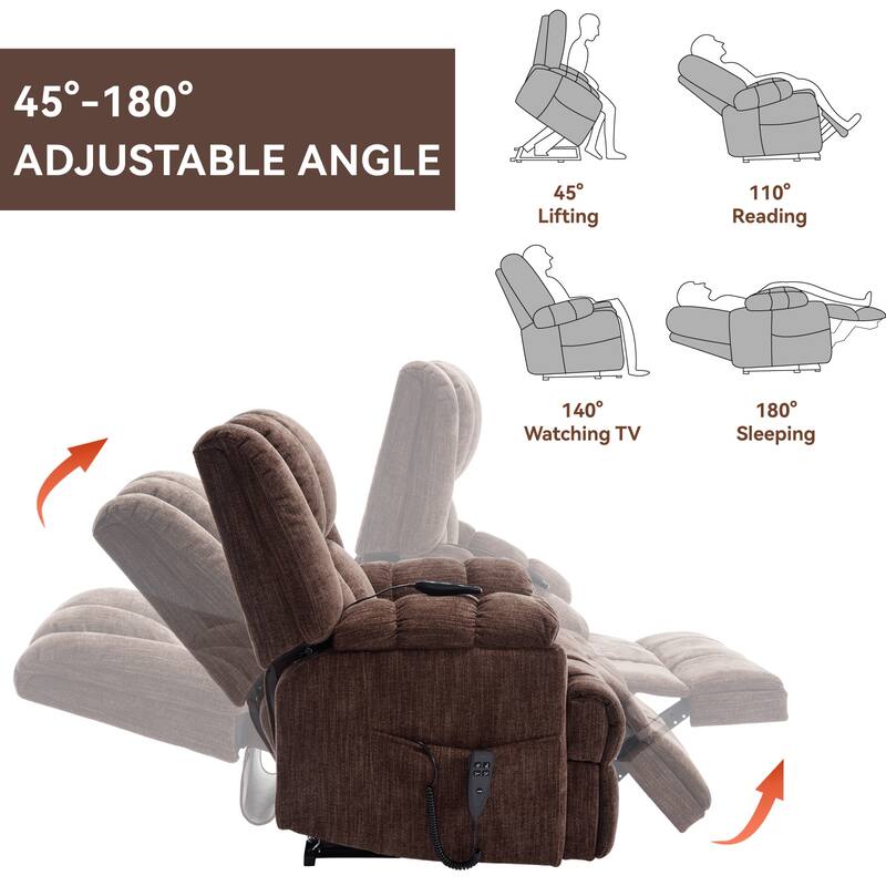 Dual Motor Heat Massage Infinite Position Electric Power Lift Recliners with Power-Remote, Medium-firm and Heavy Duty