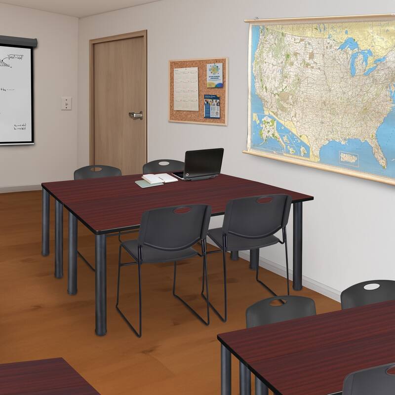 60" x 24" Kee Training Table- Mahogany/ Black & 2 Stack Chairs- Black