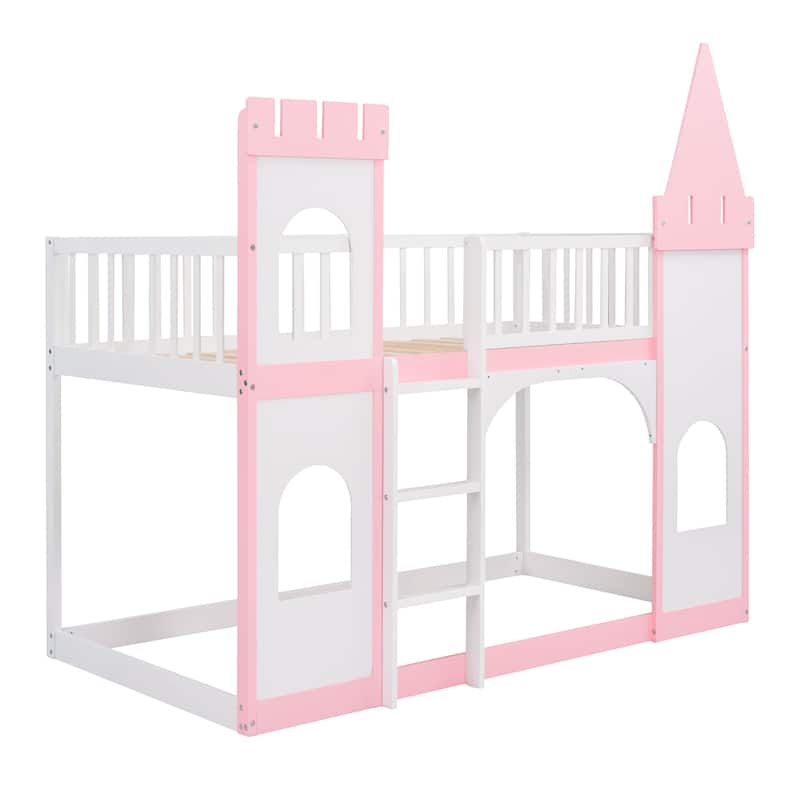 Twin Over Twin Castle Bunk Bed with Ladder