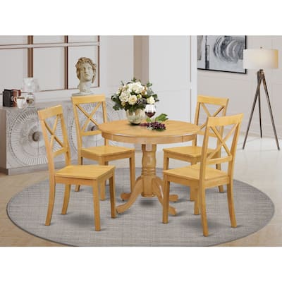 HomeStock 5-Pc Natural Oak Finish Solid Wood Top Dining table with 4 Chairs
