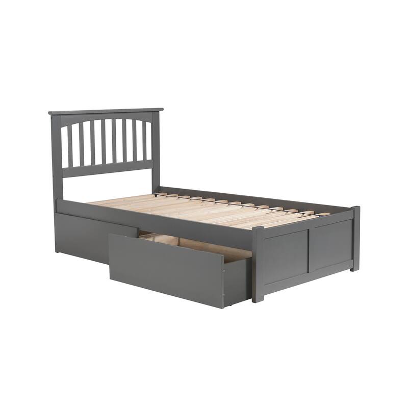 Rustic Platform Bed with Drawers - Grey Storage Bed Frame - Modern Bed with Footboard