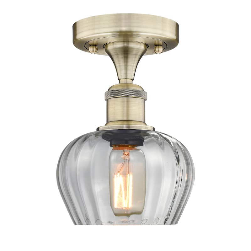 Innovations Lighting Fenton - 1 Light 7" Semi-Flush Mount - Antique Brass/Clear