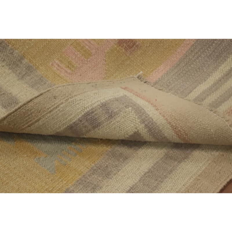 Hand Woven Oriental 100% Wool Carpet Southwestern Tribal Yellow & Gold Kilim Runner Rug - 6' 4'' X 2' 1''