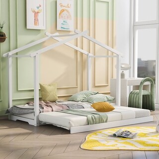 Twin XL/King Size Modern Roof Design House Platform Bed with Trundle