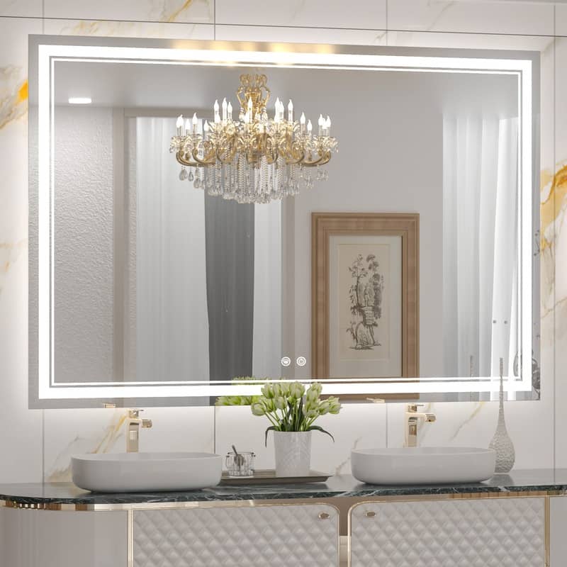 KEONJINN LED Lighted Bathroom Vanity Mirror 3 Colors Lights Wall Mirror - 60x40
